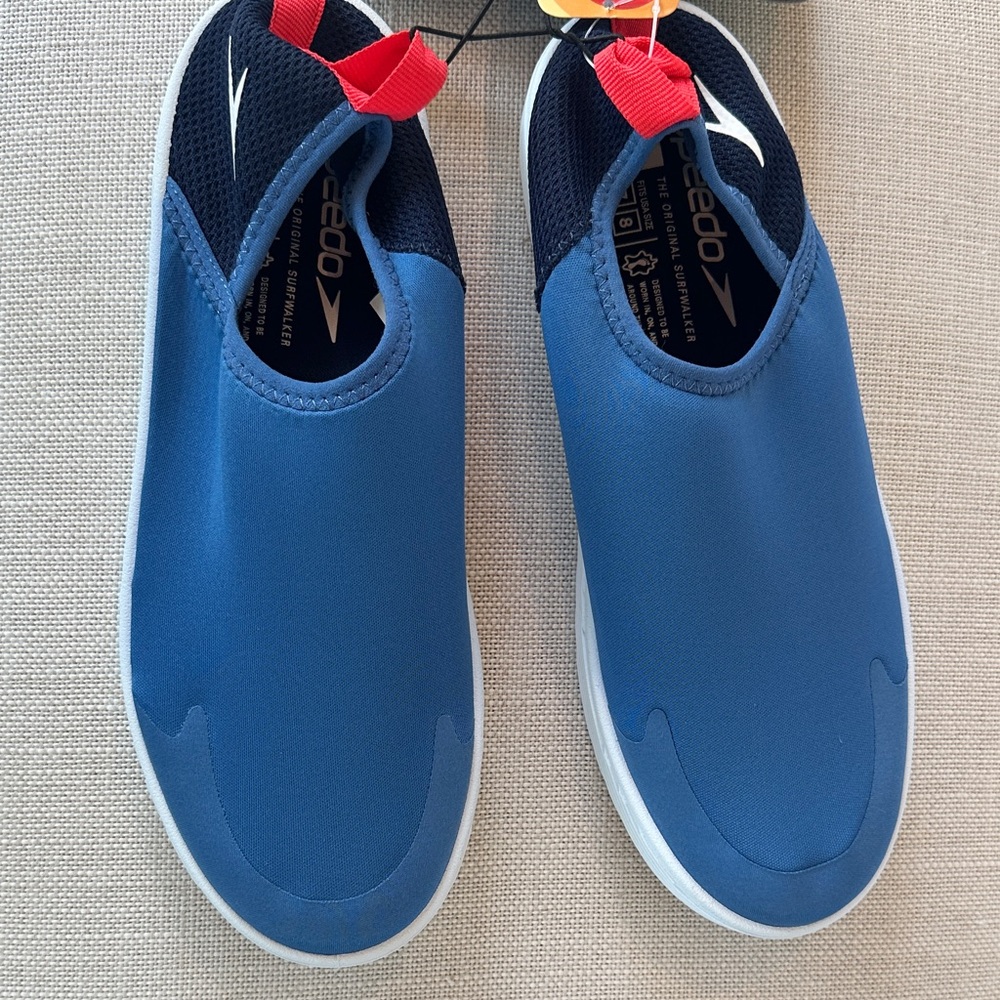 Speedo Blue Slip-On Water Shoes with Red Pull Tabs
